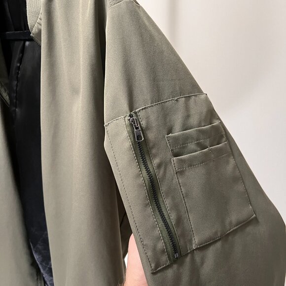 American Tall Men's Bomber Jacket Olive Green Full Zip Stretch M Tall - Picture 4 of 7